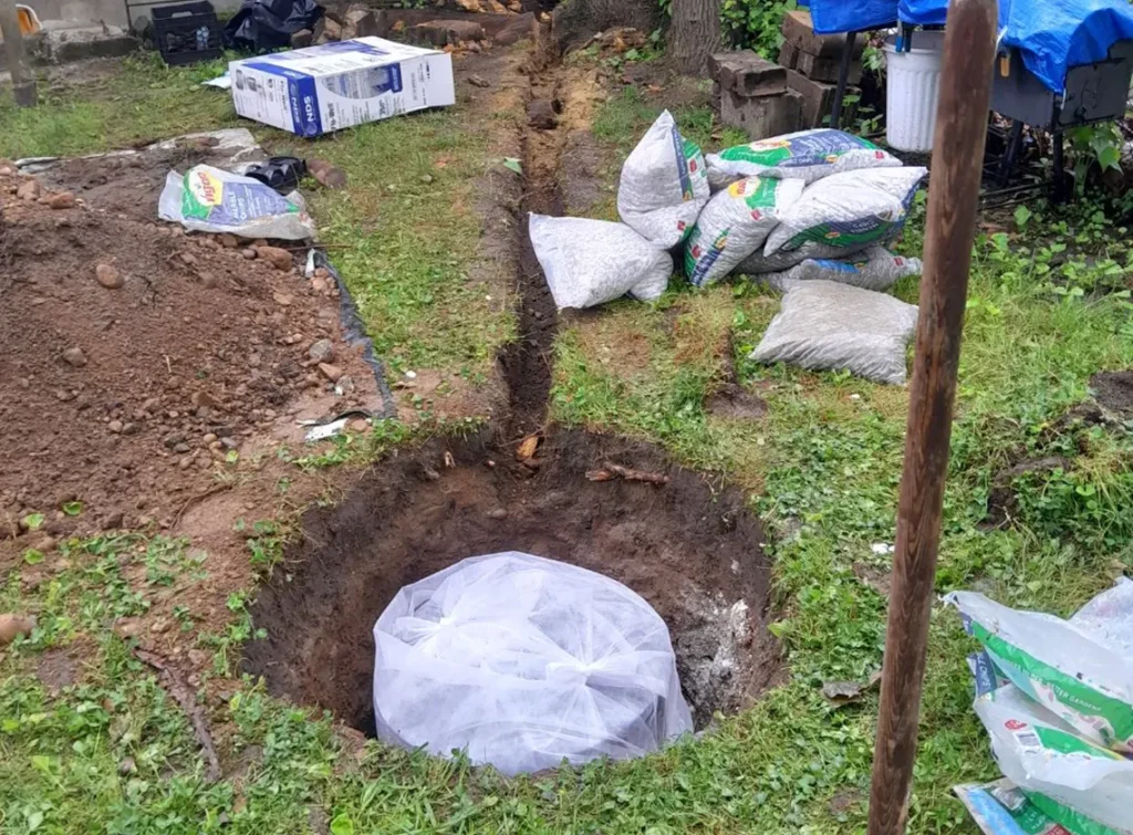 French drain installation in progress.