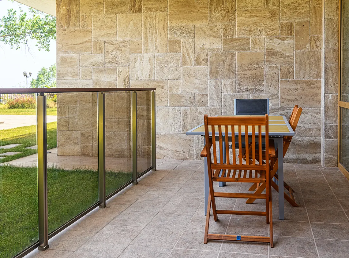 Tiled deck with a garden