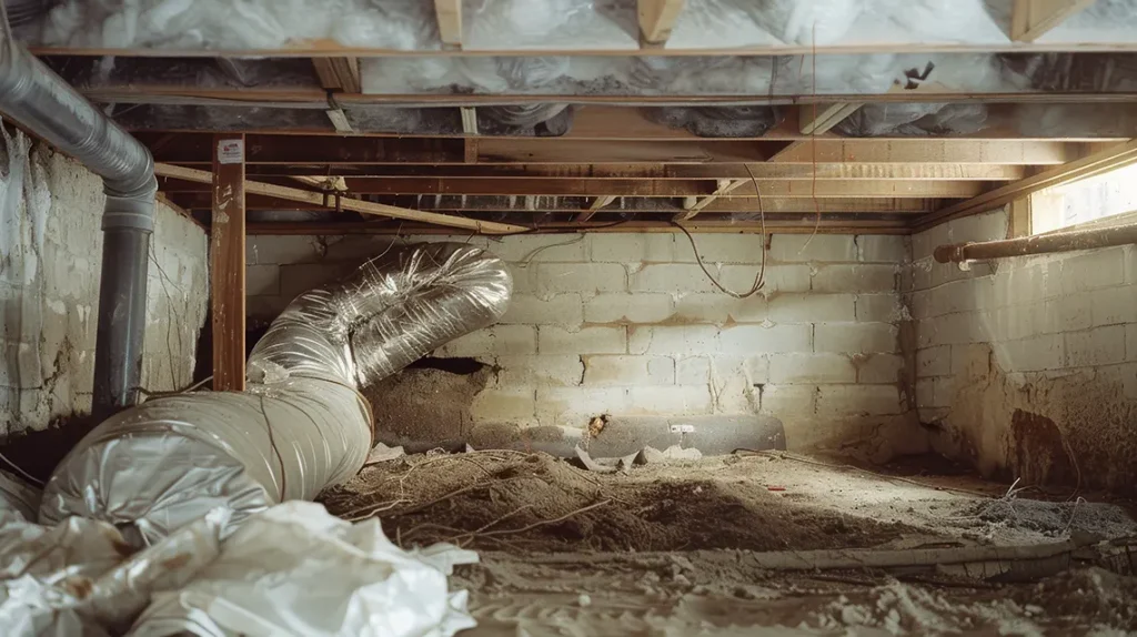 A crawl space without any encapsulation or vapor barrier installation